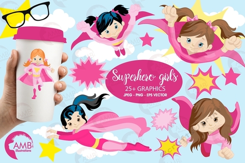 Pink Superhero Girls Clipart AMB-1034