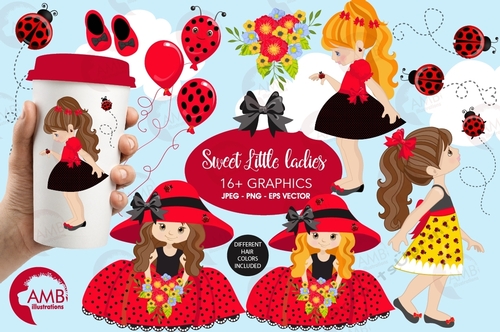 Ladybug Girls Clipart AMB-1056