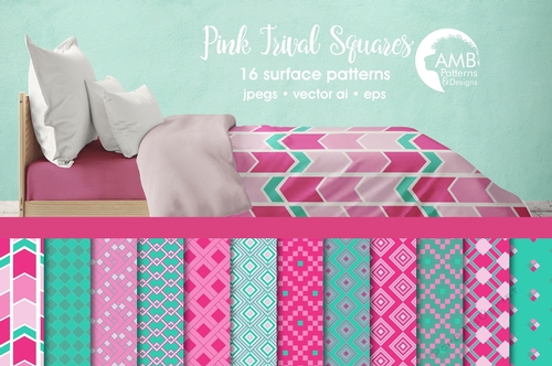 Pink and Teal Tribal Geometric Papers AMB-1082