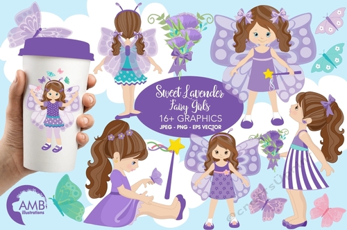 Purple Butterfly Girls Clipart AMB-1088