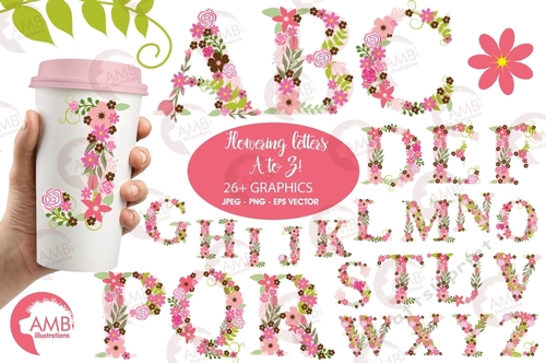 Pink Floral Letters Clipart AMB-1104