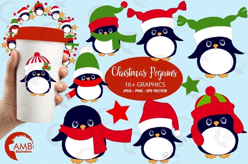 Little Christmas Penguins Clipart AMB-1127