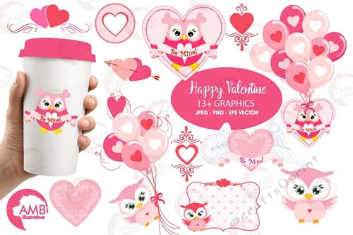 Valentine Owl Clipart AMB-1147