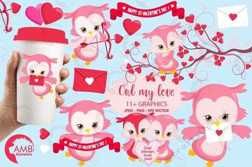 Valentine Owl Clipart AMB-1179