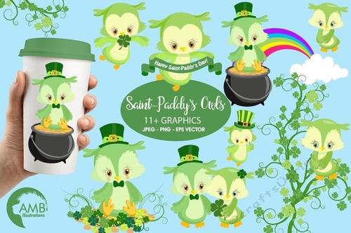 Saint Patricks Owls Clipart AMB-1185