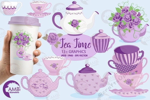Purple Teapots Clipart AMB-1196