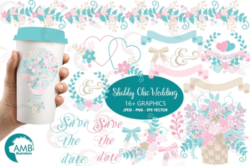 Wedding Floral Hot Air Balloon Clipart AMB-1276