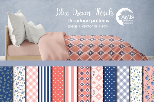 Blue and Pink Floral Papers AMB-1288