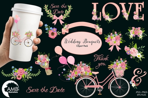Wedding Bouquets Bicycle Clipart AMB-1325
