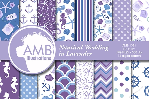 Purple Nautical Wedding Papers AMB-1391