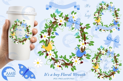 Boy Floral Wreath Clipart AMB-1400