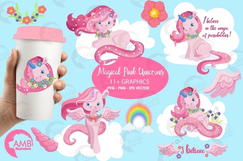 Pink Unicorn Clipart AMB-1380