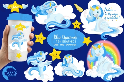 Blue Unicorns Clipart AMB-1383