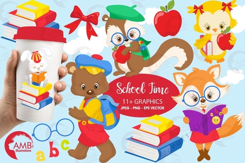 Forest Animal School Time Clipart AMB-1407