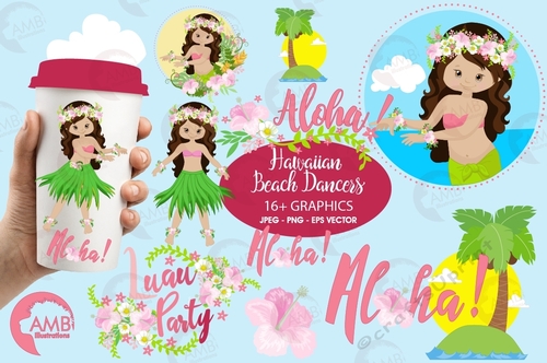Hawaiian Girl Dancers Clipart AMB-1411