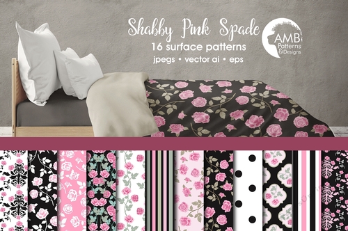 Shabby Pink Spade Floral Papers AMB-1421
