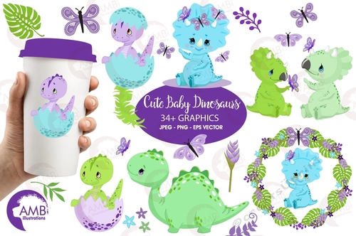 Cute Baby Dinosaurs Clipart AMB-2418