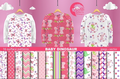 Baby Girl Dinosaurs Papers AMB-2422