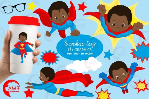 African American Superhero Boys Clipart AMB-2433