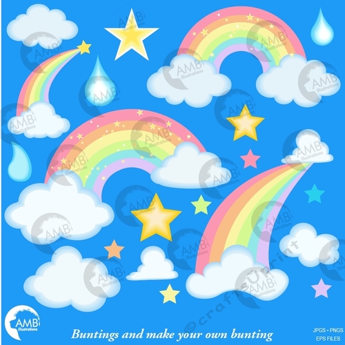 Pastel Clouds and Rainbows Clipart AMB-2443