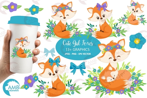 Cute Girl Foxes Clipart AMB-2450