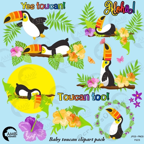 Tropical Baby Toucan Clipart Pack AMB-2458