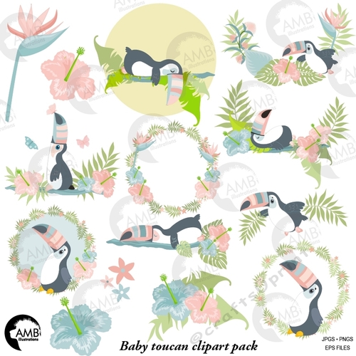 Pastel Baby Toucan Clipart Pack AMB-2461