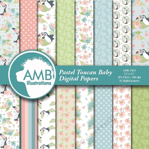 Pastel Toucan Baby Papers AMB-2462