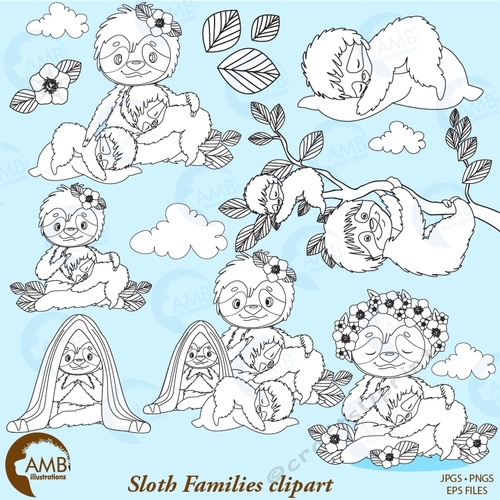 Sloth families clipart, sloth clipart, AMB-2202