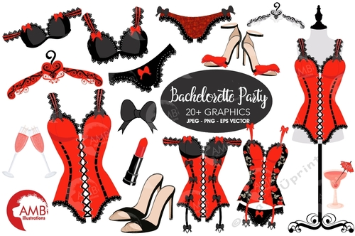 Bachelorette Clipart, Bachelorette Party Clipart, Lingerie Clipart, Corset, Wedding, Girls Night Out Clip Art, AMB-2208