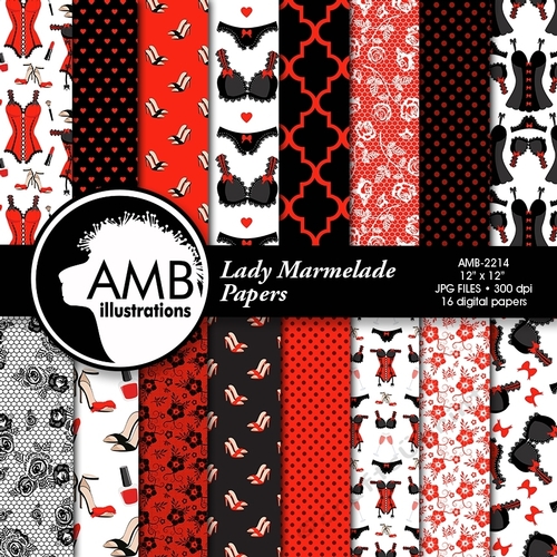 Bachelorette Party Papers, Lingerie Digital Papers, Corset, Wedding, Girls Night Out Invitations, Lace Patterns, AMB-2214