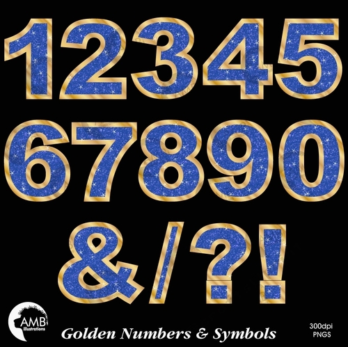 Golden numbers and symbols clipart, Numbers and symbols clipart, AMB-2235