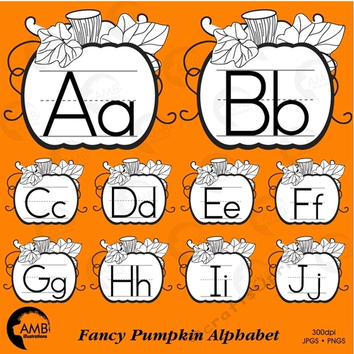 Fancy pumpkin alphabet clipart, Pumpkin letters clipart, AMB-2242