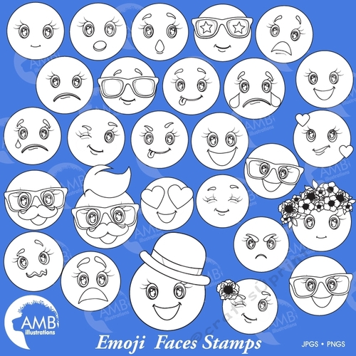 EMOJI Clipart Stamps, Emoji Digital Stamps, Smiley Face, Feelings Clipart, Emoji Clipart, Feelings Clipart, AMB-2251