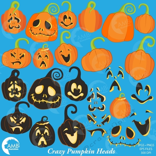 Halloween clipart, Pumpkin Clipart, Pumpkin Faces, Crazy Pumpkinheads, AMB-2256