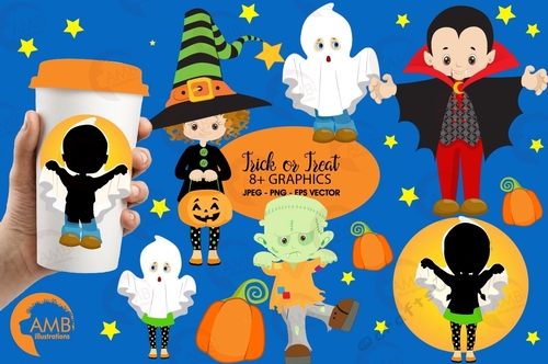 Halloween clipart, Halloween costume clipart, Vampire clipart, witch clipart, ghost clipart, Frankenstein clipart, AMB-2260