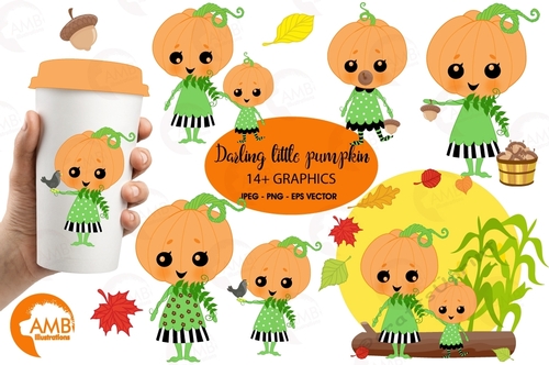 Darling little pumpkins clipart, Pumpkin Clipart, cute little Pumpkin Faces, Girlie Pumpkin, Halloween clipart, AMB-2261