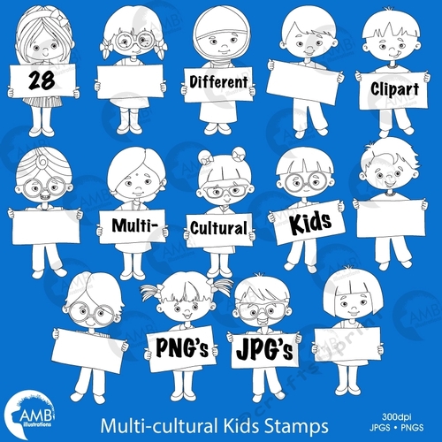 Multi-cultural kids stamps, Multi-cultural kids clipart, AMB-2303
