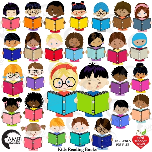 Kids reading books clipart, Reading books clipart, AMB-2305