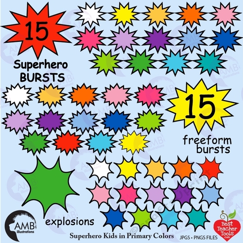 Superhero kids in primary colors clipart, Superhero kids clipart, AMB-2308