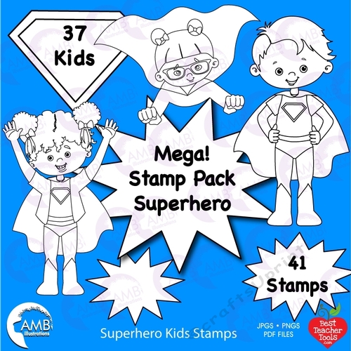 Superhero kids stamps, Superhero stamps, AMB-2313