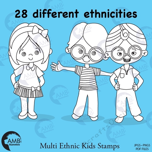 Multi-ethnic kids stamps, Multi-ethnic kids clipart, AMB-2318