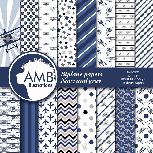 Biplane papers, Navy blue and gray papers, AMB-2321