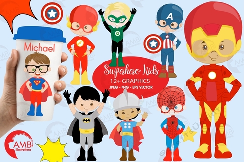 Superhero kids Clipart, Super Hero kids, Superkids Clipart, Kids Birthday, Superhero boys, AMB-2325