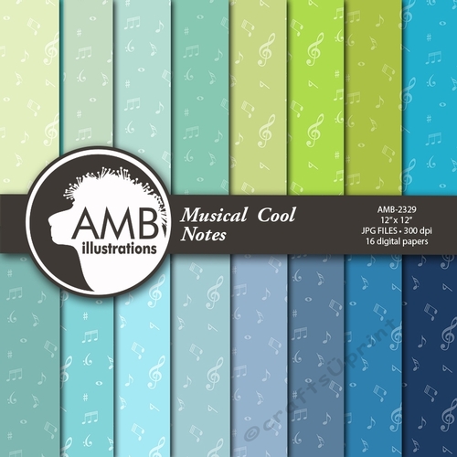 Musical Digital Papers, Music notes scrapbook papers, Tone on Tone music papers, AMB-2329