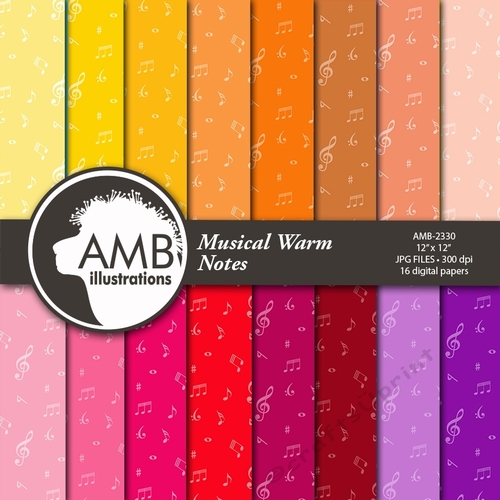 Musical Digital Papers, Music notes scrapbook papers, Tone on Tone music papers, AMB-2330
