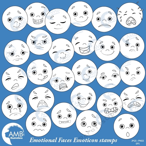 Emotional faces emoticon stamps, Emoticons clipart, AMB-2344