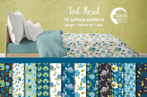 Teal floral papers, Teal floral papers, AMB-2369