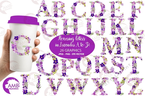 Floral Alphabet clipart, Alphabet clipart Letters A to Z, Floral clipart, TRIO PACK, digital clip art, AMB-2388