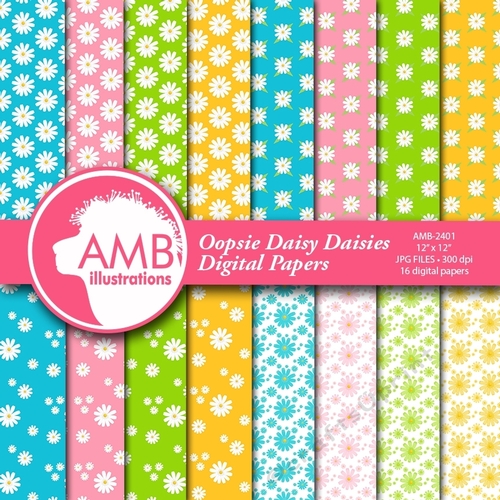 DAISY paper, daisy floral Digital Papers, oopsie Daisy florals, wedding paper, floral pattern, scrapbook paper, AMB-2401
